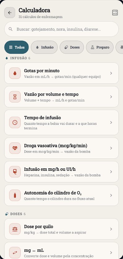 Tela do RI-ENF com a calculadora de enfermagem