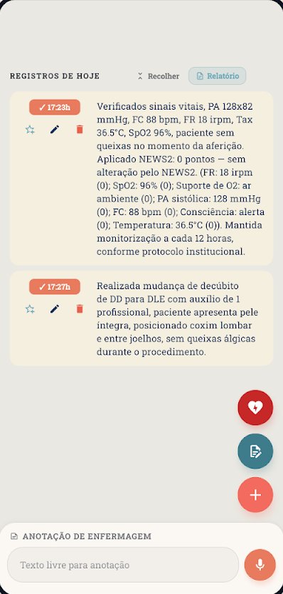 Tela do RI-ENF com anotações de enfermagem geradas por voz