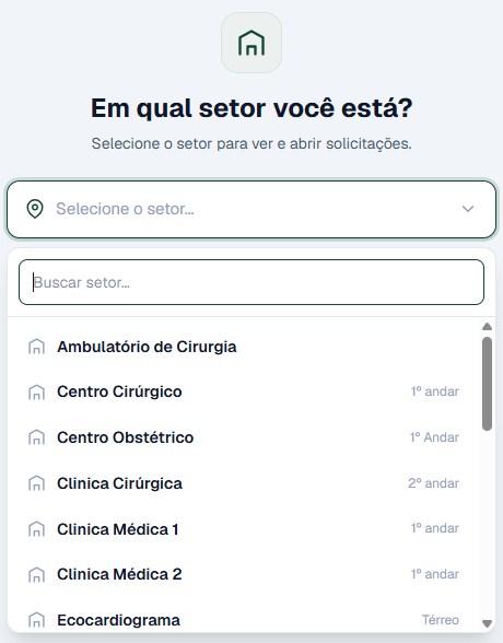 Tela do sistema de transporte para escolher o setor